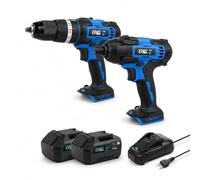 Kit ONE4ALL 2 Batterie 4.0Ah Trapano Avvitatore A Percussione A Batteria Mandrino Autoserrante 13mm + Avvitatore Ad Impulsi Da 1/4" Coppia Di Serraggio Massima di 180 Nm - ENG PRO