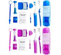 Kit ortodontico portatile per la cura orale, confezione da 2, kit da viaggio per pazienti, pulizia interdentale, filo interdentale, colore viola e blu