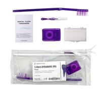 Kit ortodontico viola per la cura dei denti, set completo per la pulizia dei denti, con spazzolino da denti, cera, filo interdentale, staffe, igiene orale essenziale per ortodonzia e manutenzione