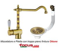 Kit Ottone : Miscelatore Rustico Priverno e Piletta lavello Made in Italy