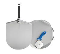 Gi.Metal - Kit Accessori Pizza a Casa Mia - Pala Alluminio 33 cm, Vassoio, Rotella Tagliapizza