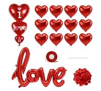 Kit Palloncino Rosso San Valentino 16 Pezzi, Palloncino Rosso Cuore e Palloncino Love in Alluminio, 12 Palloncini Cuore Metallizzati, Nastro e 1000 Petali per Domanda di Matrimonio, Decorazione
