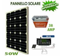 Kit Pannello Fotovoltaico 50W batteria 38amp 12 vlt kit solare Pwm camper barca