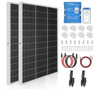 Kit pannello solare 240 W 12 V: DERUXI 2 x 120 W kit pannelli solari per caravan: 2 pannelli solari mono da 120 W + controller di carica Bluetooth 20 A + connettore a T + 4 cavi solari + staffa a Z