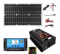 Kit pannello solare off-grid da 6000 W, pannello impermeabile da 18 W e controller da 30 A for camper, campeggio, ricarica rapida con due porte(Black)