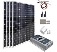 Kit Pannello Solare per Camper con Pannello monocristallino da 480 Watt 12/24 Volt con regolatore di Carica LCD MPPT da 40 A/staffe di Montaggio/connettori a Y/Cavo di prolunga/alloggiamento per ingr
