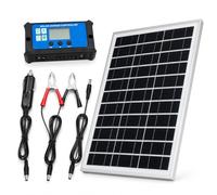 Kit Pannello Solare Rigido 30W 12V con Regolatore per Auto e Camper | Struttura rigida e formato compatto, con morsetti e adattatore accendisigari per batterie di auto, camper, moto e barche.