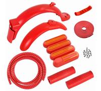 Kit parafanghi per monopattino elettrico, parafanghi anteriori e posteriori, paraspruzzi, coperture laterali, copertura freno a mano, striscia anticollisione per monopattino (Rosso)