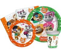 Kit Party Tavola 44 Gatti per 24 persone (112 pezzi: 24 piatti carta Ø23cm, 24 piatti carta Ø20cm, 24 bicchieri plastica 200ml, 40 tovaglioli carta 33x33cm)