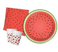 Kit Party Tavola Anguria Cocomero per 24 persone (88 pezzi: 24 piatti carta Ø23cm, 24 bicchieri plastica 200ml, 40 tovaglioli carta 33x33cm)