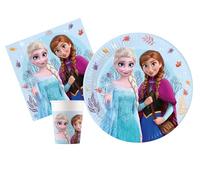 Kit Party Tavola Disney Frozen Idyllic Wonder per 8 persone (36 pezzi: 8 piatti Ø23cm, 8 bicchieri 200ml, 20 tovaglioli 33x33cm)