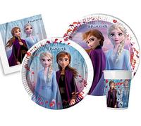 Kit Party Tavola Disney Frozen II per 24 persone (112 pezzi: 24 piatti Ø23cm, 24 piatti Ø20cm, 24 bicchieri 200ml, 40 tovaglioli 33x33cm)