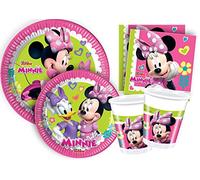 Kit Party Tavola Disney Minnie Happy Helpers per 24 persone (112 pezzi: 24 piatti Ø23cm, 24 piatti Ø20cm, 24 bicchieri 200ml, 40 tovaglioli 33x33cm)