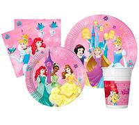 Kit Party Tavola Disney Princess Live Your Story per 24 persone (112 pezzi: 24 piatti Ø23cm, 24 piatti Ø20cm, 24 bicchieri 200ml, 40 tovaglioli 33x33cm)