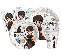 Kit Party Tavola Harry Potter per 24 persone (112 pezzi: 24 piatti Ø23cm, 24 piatti Ø18cm, 24 bicchieri 200ml, 40 tovaglioli 33x33cm) in carta compostabile eco-friendly