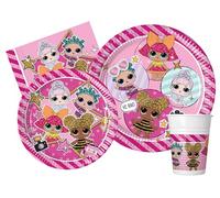 Kit Party Tavola L.O.L. Surprise! Glam per 8 persone (44 pezzi: 8 piatti Ø23cm, 8 piatti Ø20cm, 8 bicchieri 200ml, 20 tovaglioli 33x33cm)