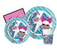 Kit Party Tavola L.O.L. Surprise! Rock On! per 24 persone (112 pezzi: 24 piatti carta Ø23cm, 24 piatti carta Ø20cm, 24 bicchieri plastica 200ml, 40 tovaglioli carta 33x33cm)