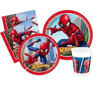 Kit Party Tavola Marvel Spider-Man Crime Fighter per 24 persone (112 pezzi: 24 piatti Ø23cm, 24 piatti Ø20cm, 24 bicchieri 200ml, 40 tovaglioli 33x33cm)