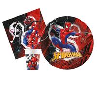 Kit Party Tavola Marvel Spider-Man World of Webs per 24 persone (88 pezzi: 24 piatti Ø23cm, 24 bicchieri 200ml, 40 tovaglioli 33x33cm)
