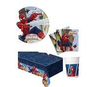 Kit Party Tavola Marvel Spiderman per 16 Persone (16-Piatti 16-Bicchieri 20-Tovaglioli, 1-Tovaglia) per feste Bambino