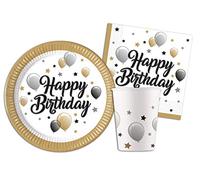 Kit Party Tavola Milestone Anniversary per 8 persone (36 pezzi: 8 piatti Ø23cm, 8 bicchieri 200ml, 20 tovaglioli 33x33cm) in carta