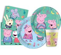 Kit Party Tavola Peppa Pig Messy Play per 8 persone (44 pezzi: 8 piatti Ø23cm, 8 piatti Ø20cm, 8 bicchieri 200ml, 20 tovaglioli 33x33cm)