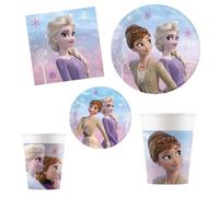 Kit Party Tavola realizzato per Disney Frozen II Wind Spirit per 8 persone (44 pezzi: 8 piatti carta Ø23cm, 8 piatti carta Ø20cm, 8 bicchieri plastica 200ml, 20 tovaglioli carta 33x33cm) (8)