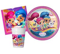 Kit Party Tavola Shimmer and Shine per 24 persone (88 pezzi: 24 piatti carta Ø23cm, 24 bicchieri plastica 200ml, 40 tovaglioli carta 33x33cm)