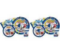 Kit Party Tavola Sonic the Hedgehog per 8 persone (44 pezzi: 8 piatti Ø23cm, 8 piatti Ø18cm, 8 bicchieri 250ml, 20 tovaglioli 33x33cm) in carta compostabile eco-friendly (Confezione da 2)