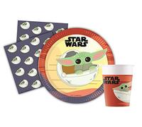 Kit Party Tavola Star Wars Grogu Baby Yoda per 8 persone (36 pezzi: 8 piatti Ø23cm, 8 bicchieri 200ml, 20 tovaglioli 33x33cm) in carta FSC
