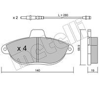 metelligroup 22-0105-0 Pastiglie Freno Anteriori E Posteriori, Made in Italy, Pezzo di Ricambio per Auto/Automobile, Kit da 4 Pezzi, Certificate ECE R90, Prive di Rame
