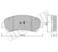 metelligroup 22-0792-0 Pastiglie Freno Anteriori E Posteriori, Made in Italy, Pezzo di Ricambio per Auto/Automobile, Kit da 4 Pezzi, Certificate ECE R90, Prive di Rame
