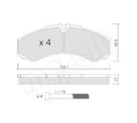 Kit Pastiglie Freno Freno A Disco Metelli 22-0212-3 per Iveco Assale Anteriore