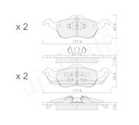 metelligroup 22-0291-0 Pastiglie Freno Anteriori E Posteriori, Made in Italy, Pezzo di Ricambio per Auto/Automobile, Kit da 4 Pezzi, Certificate ECE R90, Prive di Rame
