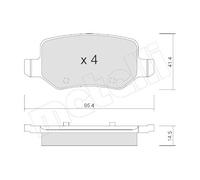 metelligroup 22-0565-0 Pastiglie Freno Anteriori E Posteriori, Made in Italy, Pezzo di Ricambio per Auto/Automobile, Kit da 4 Pezzi, Certificate ECE R90, Prive di Rame