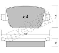 metelligroup 22-0780-0 Pastiglie Freno Anteriori E Posteriori, Made in Italy, Pezzo di Ricambio per Auto/Automobile, Kit da 4 Pezzi, Certificate ECE R90, Prive di Rame