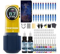 Kit penna per tatuaggi, kit di pistola rotativa wireless per tatuaggi, kit di macchine per tatuaggi con schermo a colori a LED, con 20 aghi per cartucce per tatuaggi e 12 inchiostri per tatuaggi, kit