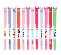 Kit Penne Gel Cancellabili Cancellotte con Etichette Adesive Personalizzate - 12 Multicolore + 24 Etichette - Penne a Gel per Scuola con Nome - Tema Animaletti - Fusto Soft Touch - Punta 0,7 mm