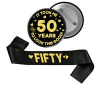 Kit per 50° compleanno - 2 pezzi fascia oro nero e ci sono voluti 50 anni per guardare questo buon distintivo per uomini felici 50 anni decorazioni per feste di compleanno forniture e bomboniere
