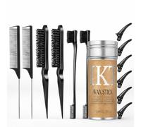 Kit per acconciatura per capelli con cera stick 75 g, pettini, spazzole e pinze, per placcare i capelli, lisciare i brividi, baby hair, crocchia e trecce
