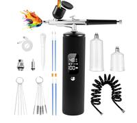 Kit per aerografo con compressore, 50 psi, ad alta pressione, senza fili, 6400 mAh, ricaricabile, con display LCD, set di aerografo a doppia azione per nail art, decorazione torte, pittura, modellismo