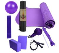 Kit per allenamento a casa, set da 10 pezzi con tappetino da 7 mm, palla, fascia di resistenza, e anello, attrezzature per esercizi per pilates, stretching, fitness e benessere