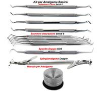 Kit per Amalgama Spingiamalgama Otturazione Restauro Brunitore Mortaio Dentale