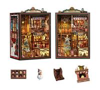 Kit per angolo del libro di Natale, fai da te in miniatura, casa delle bambole 3D, puzzle in legno, libreria, decorazione con carillon a LED, regalo di Natale per adulti e ragazzi - Negozio di Natale