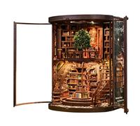 Kit per angolo libri per adulti - Biblioteca in miniatura fai da te con luce LED, puzzle 3D in legno per libreria, inserto per libreria, anello saggezza, modello per decorazioni domestiche e regali