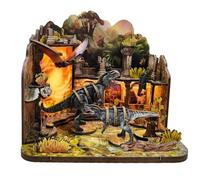 Kit per angolo libro, kit fai da te in miniatura di puzzle 3D, con angolo libro con luce LED, diorama preistorico del mondo per artigianato in legno per adulti (Apocalisse di dinosauri)
