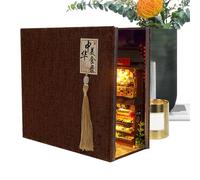 Kit per angolo libro per adulti,Kit per angolo libro fai da te | Fermalibri creativi 3D con luce a LED in stile cinese - Decorazione da tavola, artigianato in legno, inserto decorativo per di l