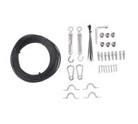 Kit per appendere luci a stringa per esterni, cavo in acciaio inossidabile (304) da 200 piedi, rivestimento in vinile nero, fibbia girevole