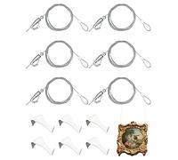 Kit per appendere quadri, ganci per binario con 6 ganci bianchi per binario, cavo invisibile da 182 cm, 6 ganci regolabili, ganci in acciaio inox, ganci in nylon e cavo in acciaio (6 pezzi)
