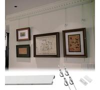 Kit per Appendere Quadri Strumento per Appendere Quadri da Parete con Doppi Ganci, Ferramenta per Appendere Quadri con Binario in Alluminio(2m/6.6ft Rail,1m/3.3ft Cable)